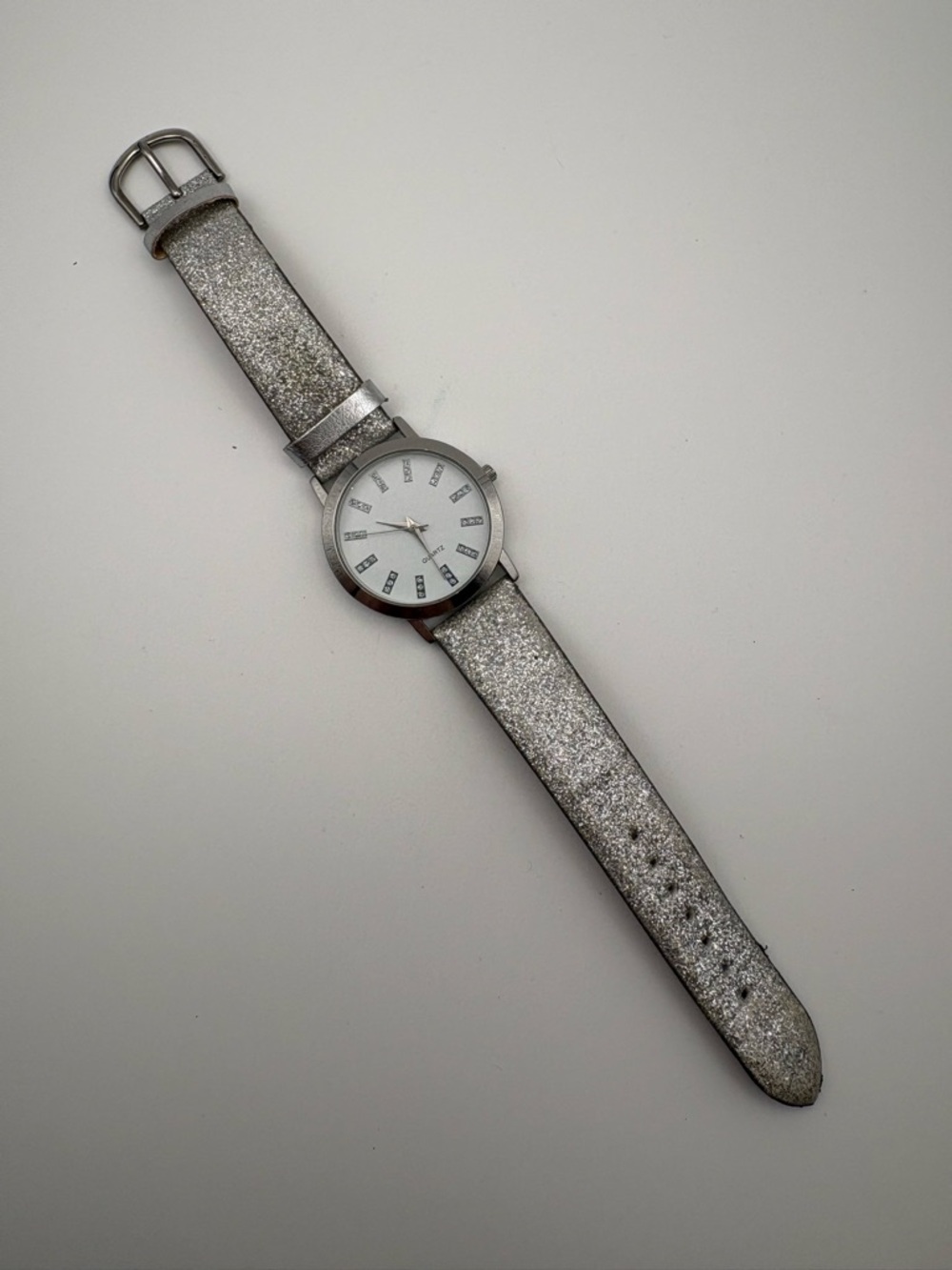 Silver Sparkly Glitter Strap Crystal Dial Watch